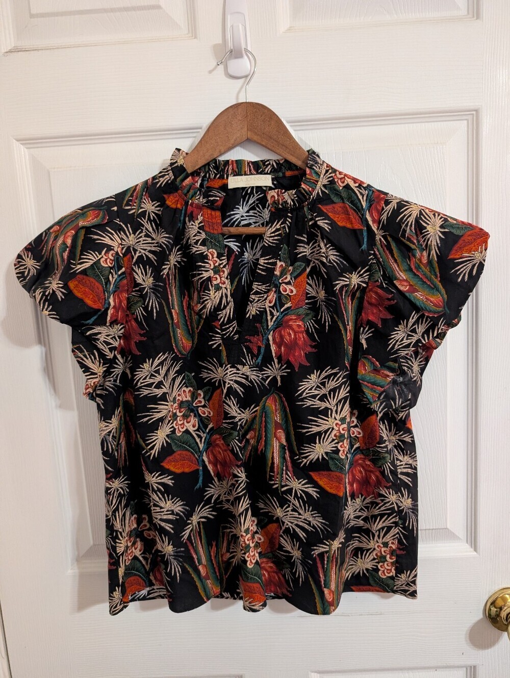 Ulla Johnson Klara Blouse Womens Black Floral Botanical Puff Sleeve Boho Size 4